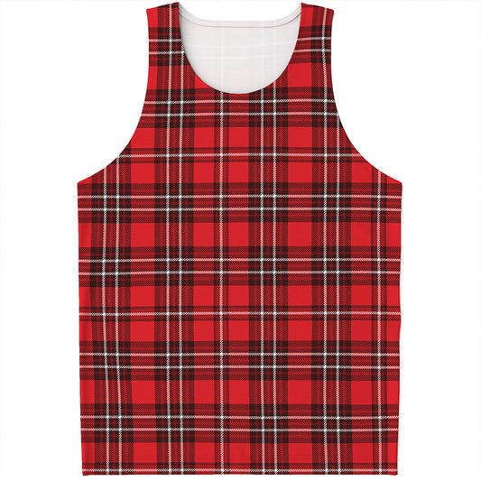 Red And White Tartan Pattern Print Men's Tank Top