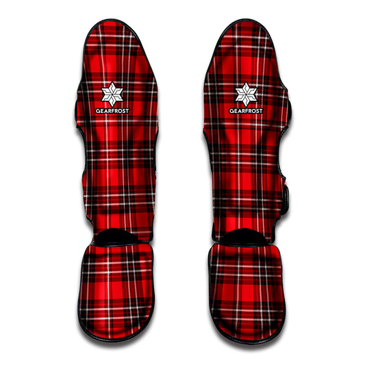 Red And White Tartan Pattern Print Muay Thai Shin Guard