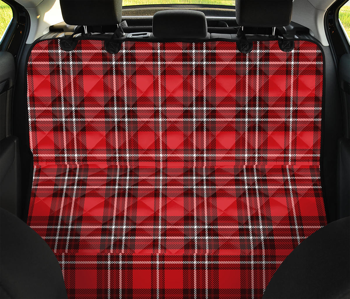 Red And White Tartan Pattern Print Pet Car Back Seat Cover