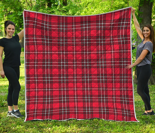 Red And White Tartan Pattern Print Quilt