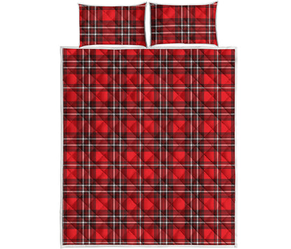 Red And White Tartan Pattern Print Quilt Bed Set