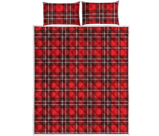 Red And White Tartan Pattern Print Quilt Bed Set
