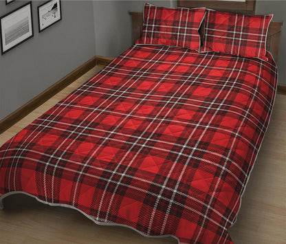 Red And White Tartan Pattern Print Quilt Bed Set