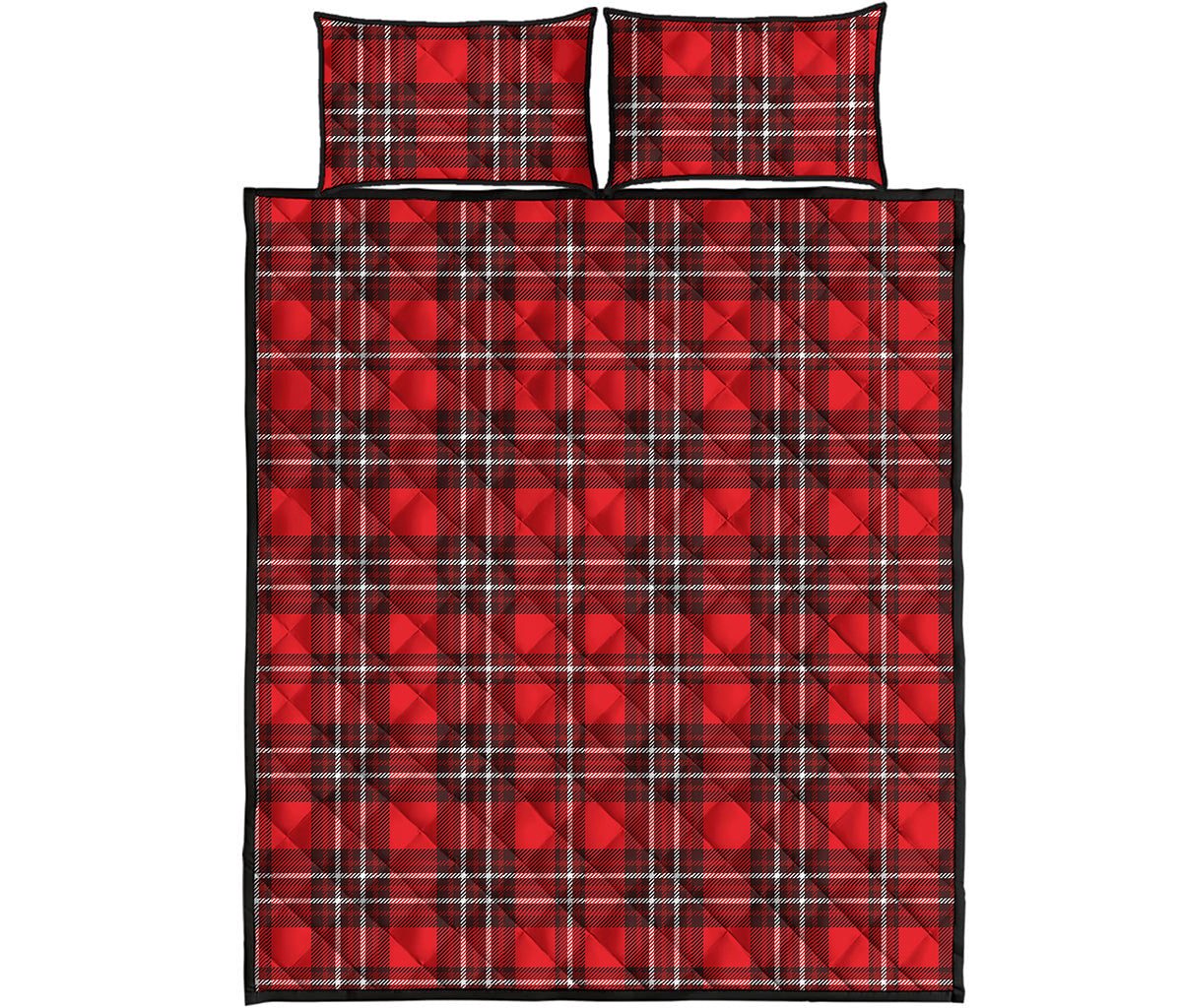Red And White Tartan Pattern Print Quilt Bed Set