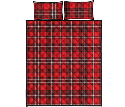 Red And White Tartan Pattern Print Quilt Bed Set