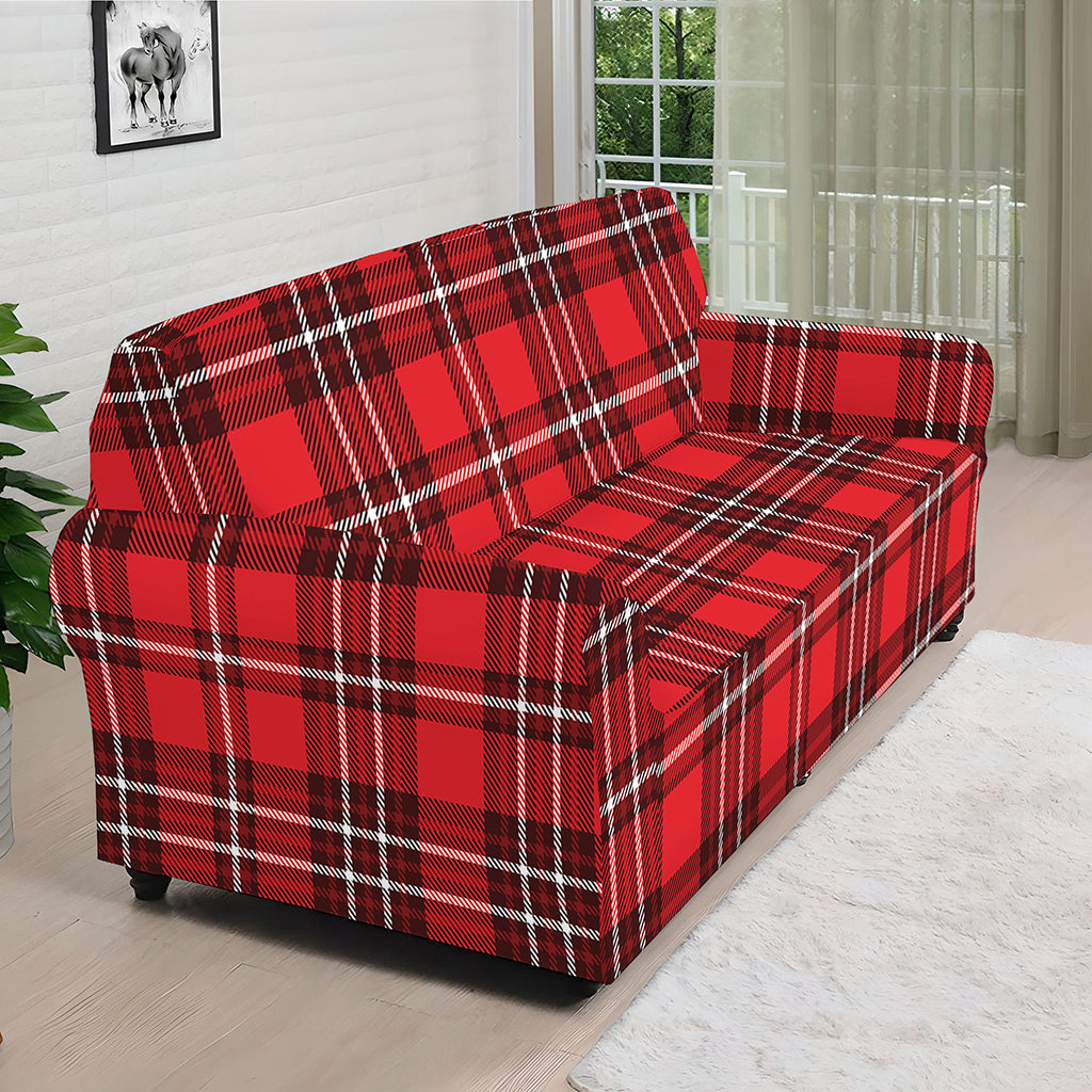 Red And White Tartan Pattern Print Sofa Cover