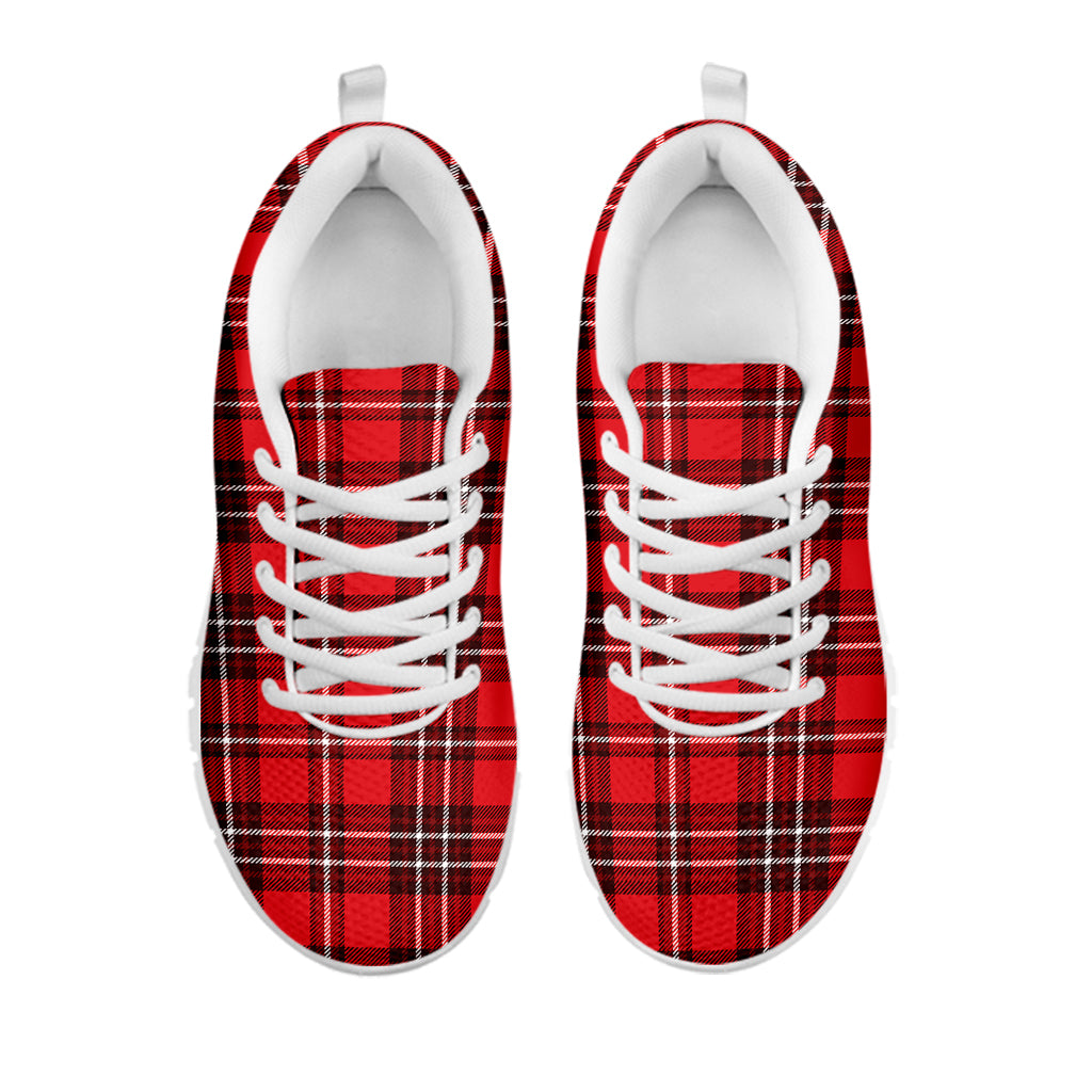 Red And White Tartan Pattern Print White Sneakers
