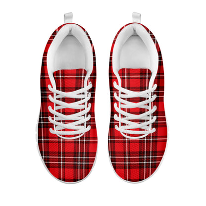 Red And White Tartan Pattern Print White Sneakers
