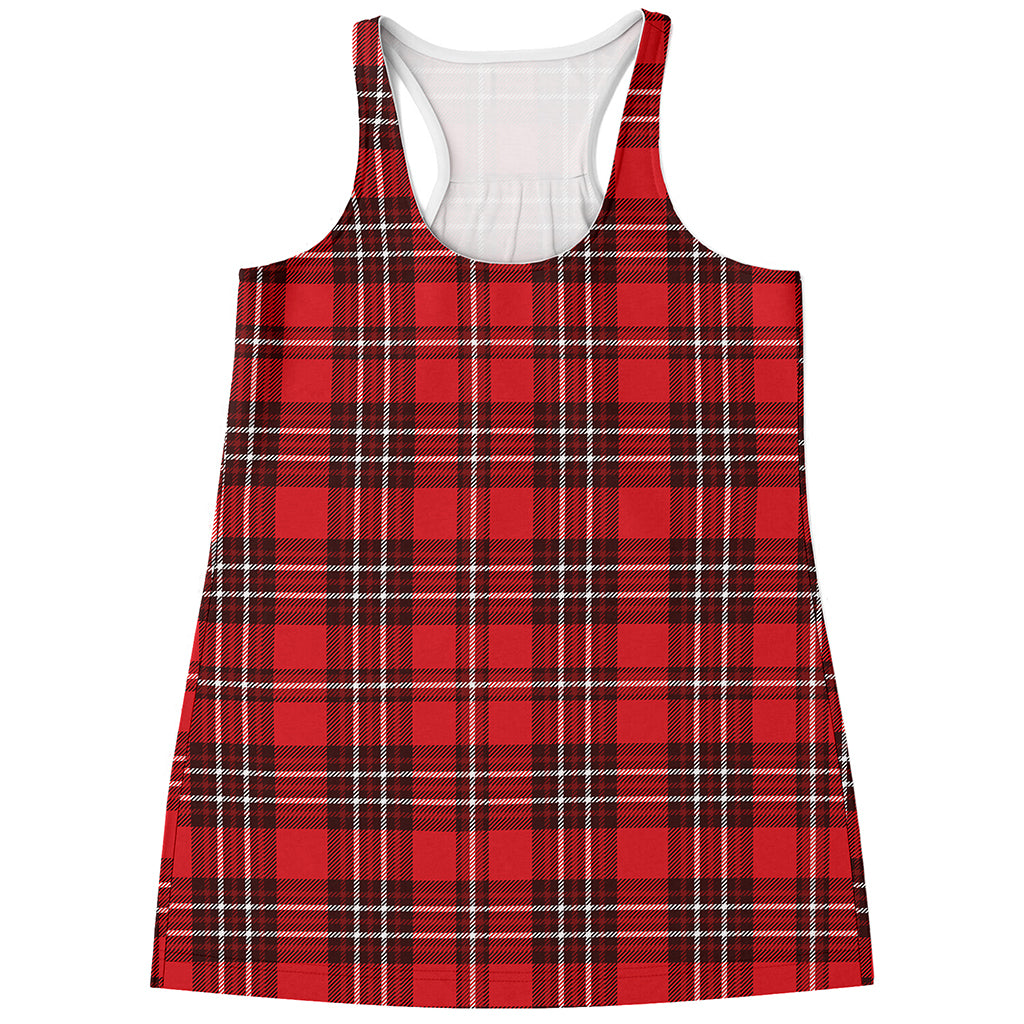 Red And White Tartan Pattern Print Women's Racerback Tank Top