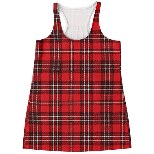 Red And White Tartan Pattern Print Women's Racerback Tank Top
