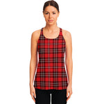 Red And White Tartan Pattern Print Women's Racerback Tank Top
