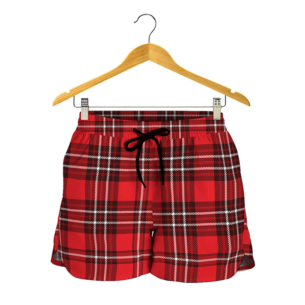 Red And White Tartan Pattern Print Women's Shorts
