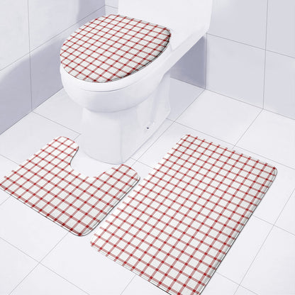 Red And White Tattersall Pattern Print 3 Piece Bath Mat Set
