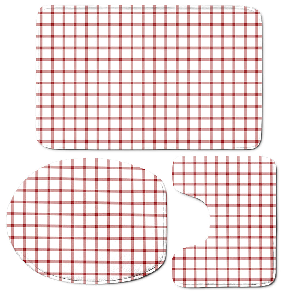 Red And White Tattersall Pattern Print 3 Piece Bath Mat Set