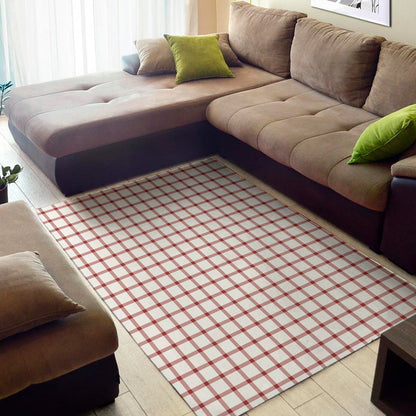 Red And White Tattersall Pattern Print Area Rug