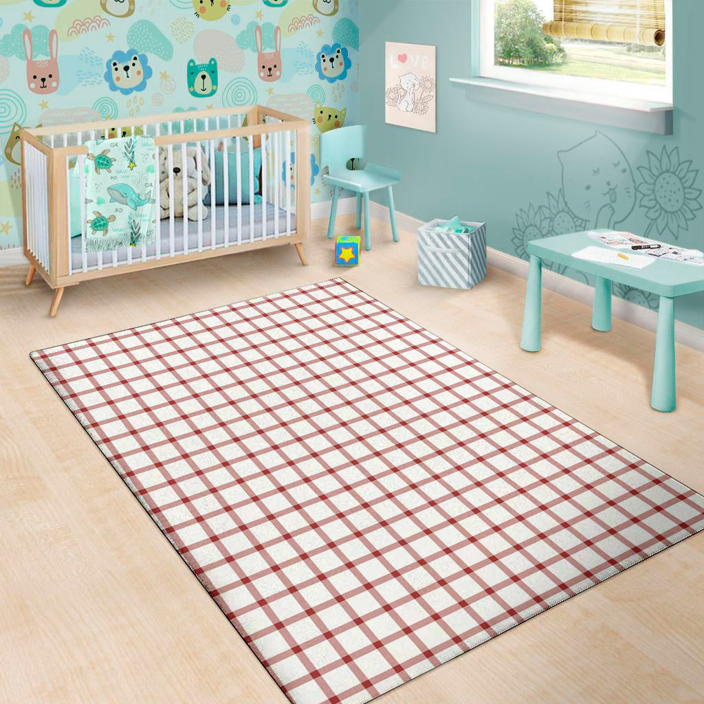 Red And White Tattersall Pattern Print Area Rug