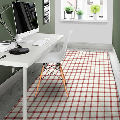 Red And White Tattersall Pattern Print Area Rug