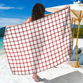 Red And White Tattersall Pattern Print Beach Sarong Wrap