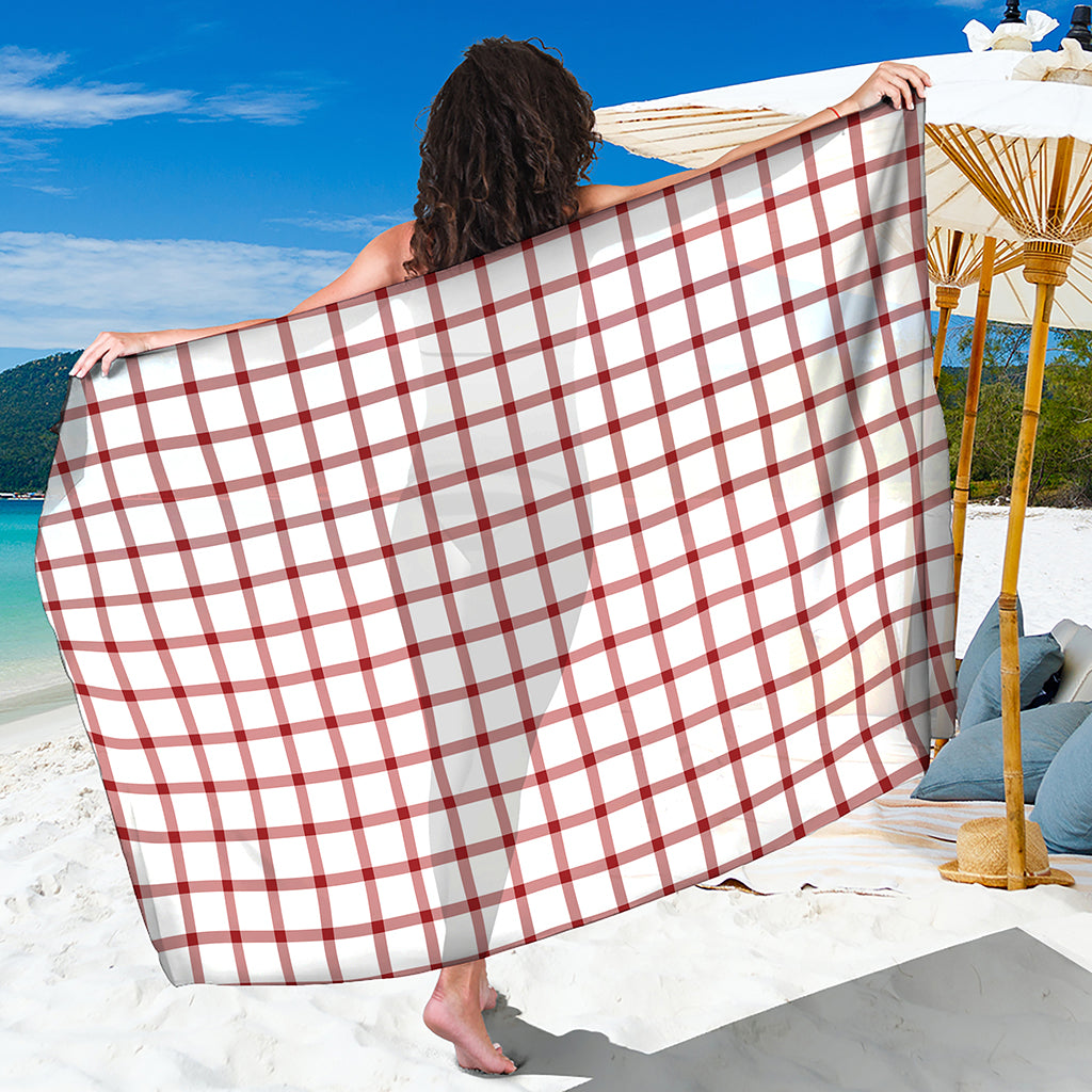 Red And White Tattersall Pattern Print Beach Sarong Wrap