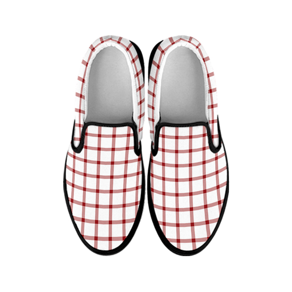 Red And White Tattersall Pattern Print Black Slip On Shoes