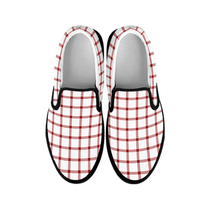 Red And White Tattersall Pattern Print Black Slip On Shoes