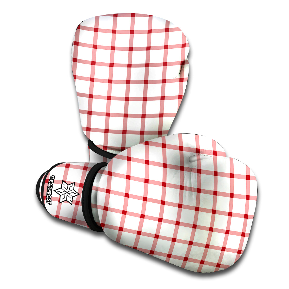 Red And White Tattersall Pattern Print Boxing Gloves