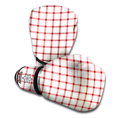 Red And White Tattersall Pattern Print Boxing Gloves