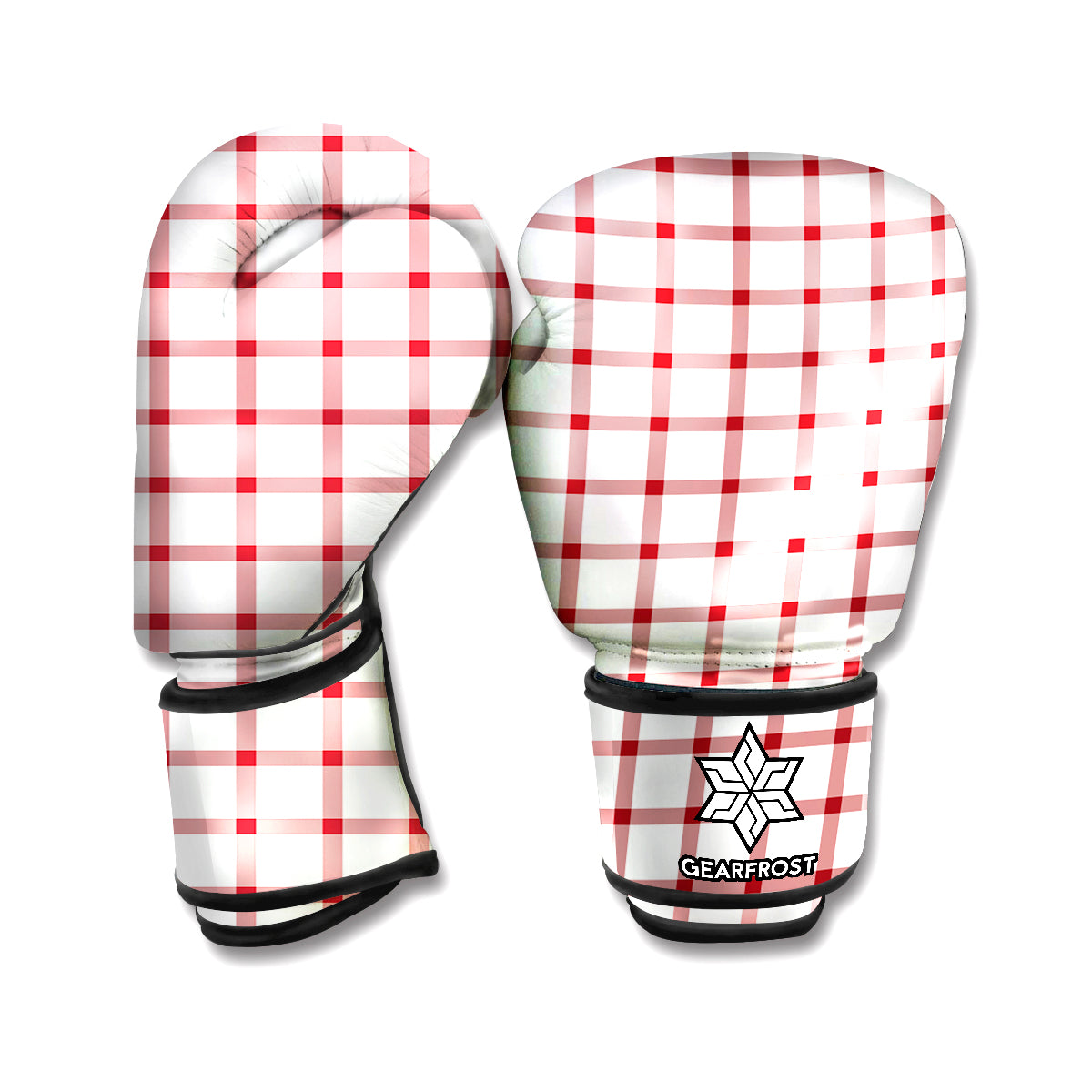Red And White Tattersall Pattern Print Boxing Gloves
