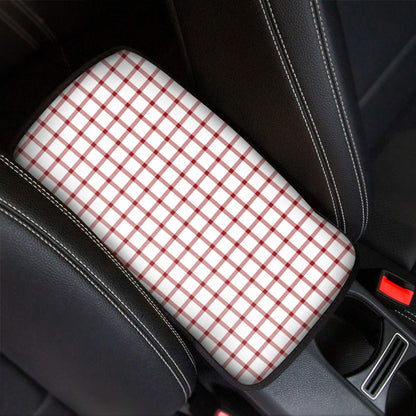 Red And White Tattersall Pattern Print Car Center Console Cover