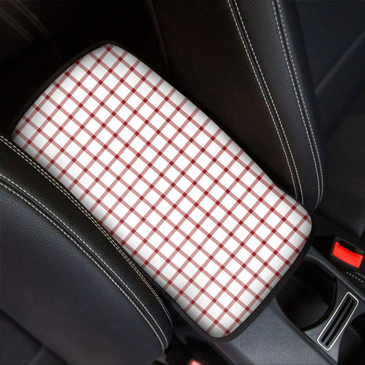 Red And White Tattersall Pattern Print Car Center Console Cover