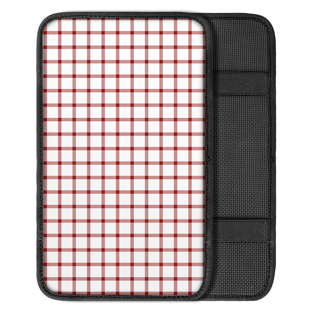 Red And White Tattersall Pattern Print Car Center Console Cover