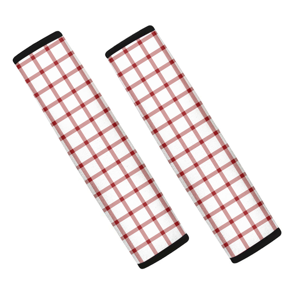 Red And White Tattersall Pattern Print Car Seat Belt Covers