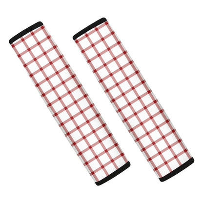 Red And White Tattersall Pattern Print Car Seat Belt Covers