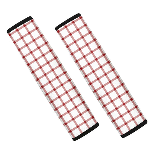 Red And White Tattersall Pattern Print Car Seat Belt Covers