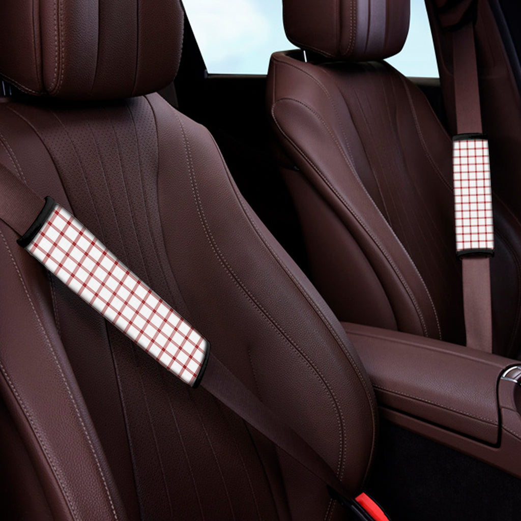 Red And White Tattersall Pattern Print Car Seat Belt Covers