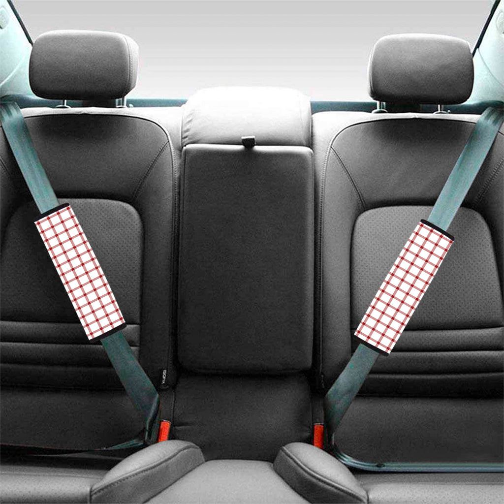 Red And White Tattersall Pattern Print Car Seat Belt Covers