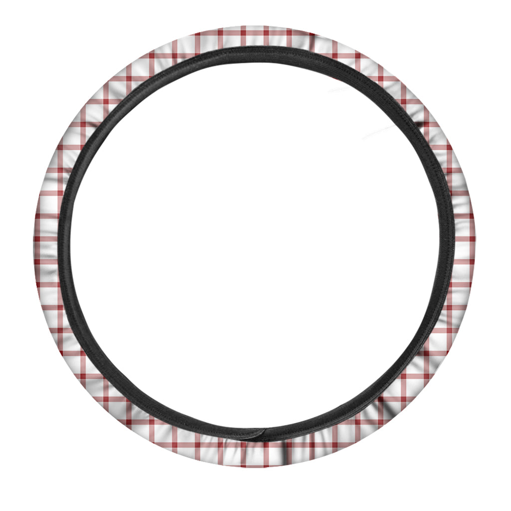 Red And White Tattersall Pattern Print Car Steering Wheel Cover