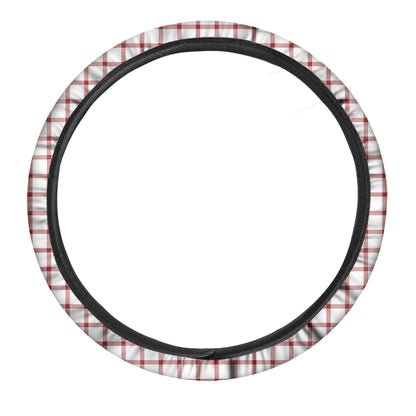 Red And White Tattersall Pattern Print Car Steering Wheel Cover