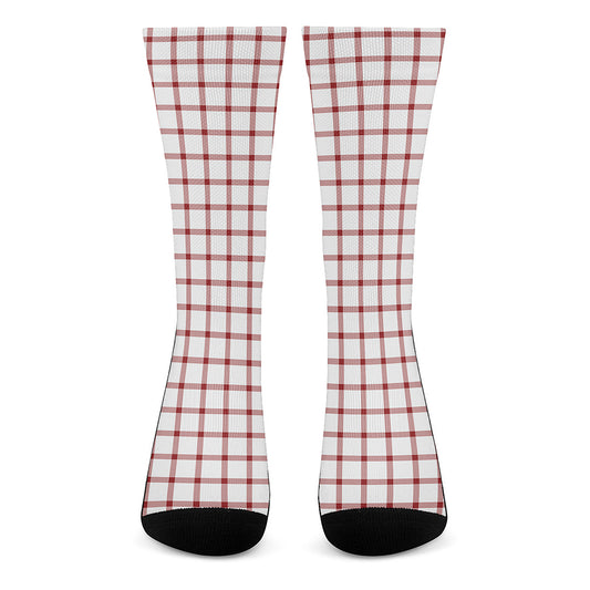 Red And White Tattersall Pattern Print Crew Socks