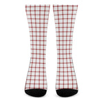 Red And White Tattersall Pattern Print Crew Socks