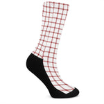 Red And White Tattersall Pattern Print Crew Socks
