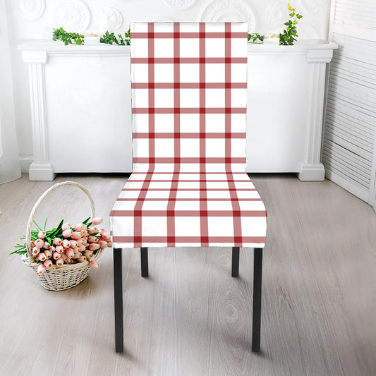 Red And White Tattersall Pattern Print Dining Chair Slipcover