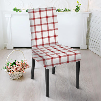Red And White Tattersall Pattern Print Dining Chair Slipcover