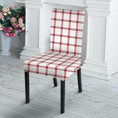 Red And White Tattersall Pattern Print Dining Chair Slipcover
