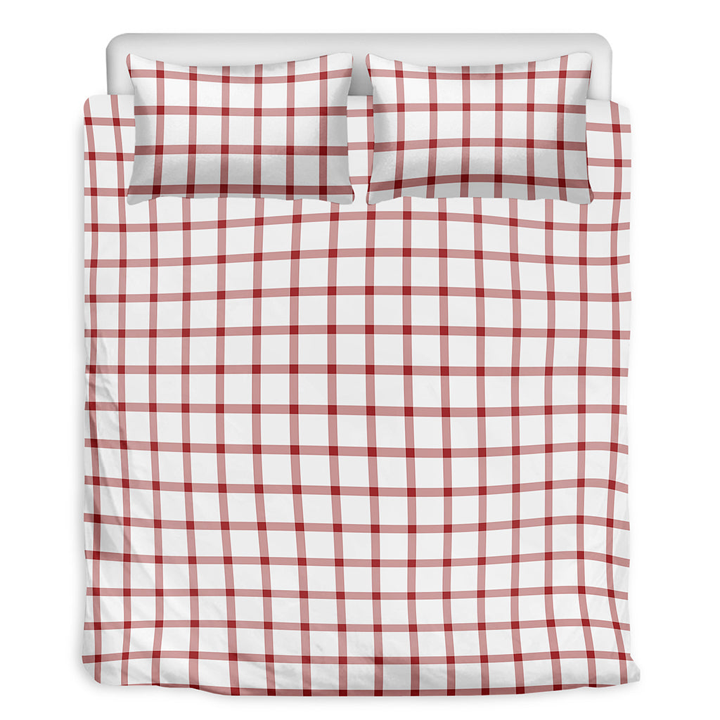 Red And White Tattersall Pattern Print Duvet Cover Bedding Set