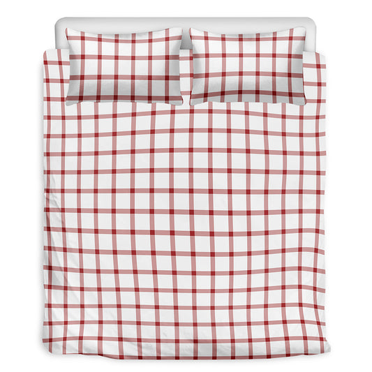 Red And White Tattersall Pattern Print Duvet Cover Bedding Set