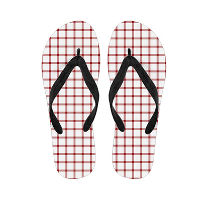 Red And White Tattersall Pattern Print Flip Flops