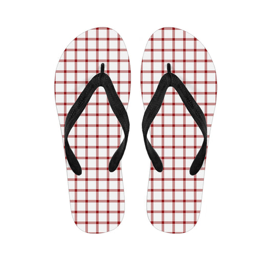 Red And White Tattersall Pattern Print Flip Flops