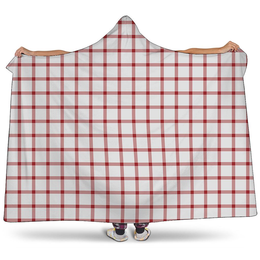 Red And White Tattersall Pattern Print Hooded Blanket