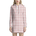 Red And White Tattersall Pattern Print Pullover Hoodie Dress